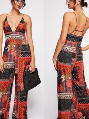 Free People Margarita Patchwork Jumpsuit Size 4